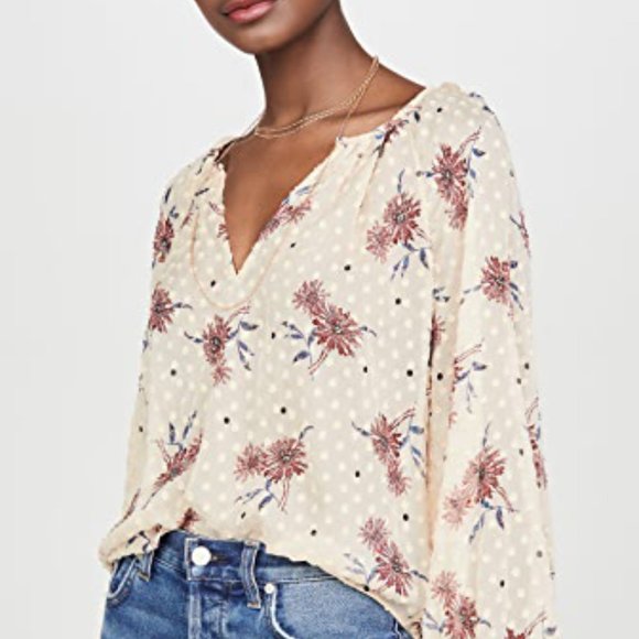 JOIE Peach Sheer Floral Polka Dot Summer Adison Silk Long Sleeve Shirt EUC sz M - Picture 2 of 16